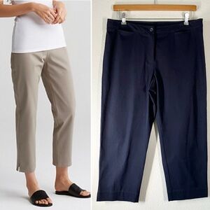 EILEEN FISHER Navy Cropped Chino Pants Cotton Capri Lagenlook Coastal Nautical L